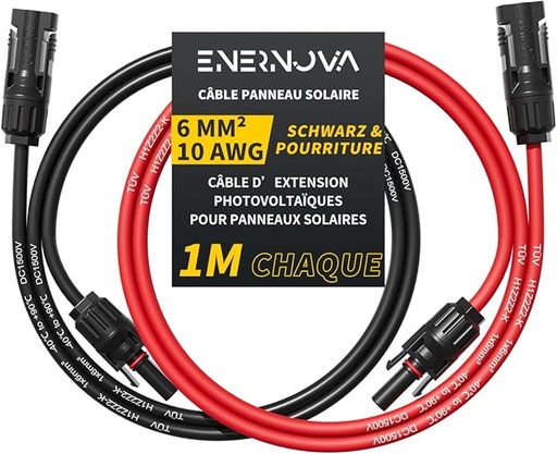 [1U-LGD2-36OF] Câble Solaire 4mm²/6mm², Câble Panneau Solaire 1/2/3/5/8/10/12/15/18/20M, IP67 Câble Solaire, Câble d'extension de Câble Solaire avec Connecteurs Mâles et Femelles pour Panneau Solaire(6mm² 1M)