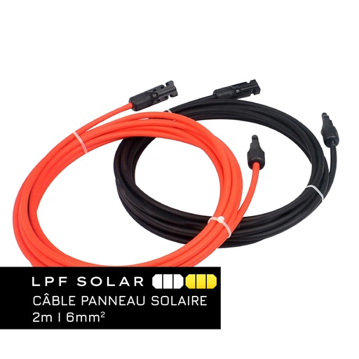 [PAIR2M6MM2] Câble Solaire 4mm²/6mm², Câble Panneau Solaire 0,5/1/2/5M, IP67 Câble Solaire, Câble d'extension de Câble Solaire avec Connecteurs Mâles et Femelles pour Panneau Solaire(6mm² 2M)